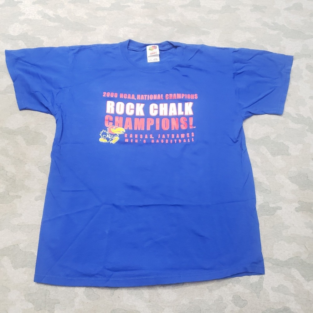 Kansas City Jayhawk Shirt Mens Large Blue Fruit Of The Loom Short Sleeve
